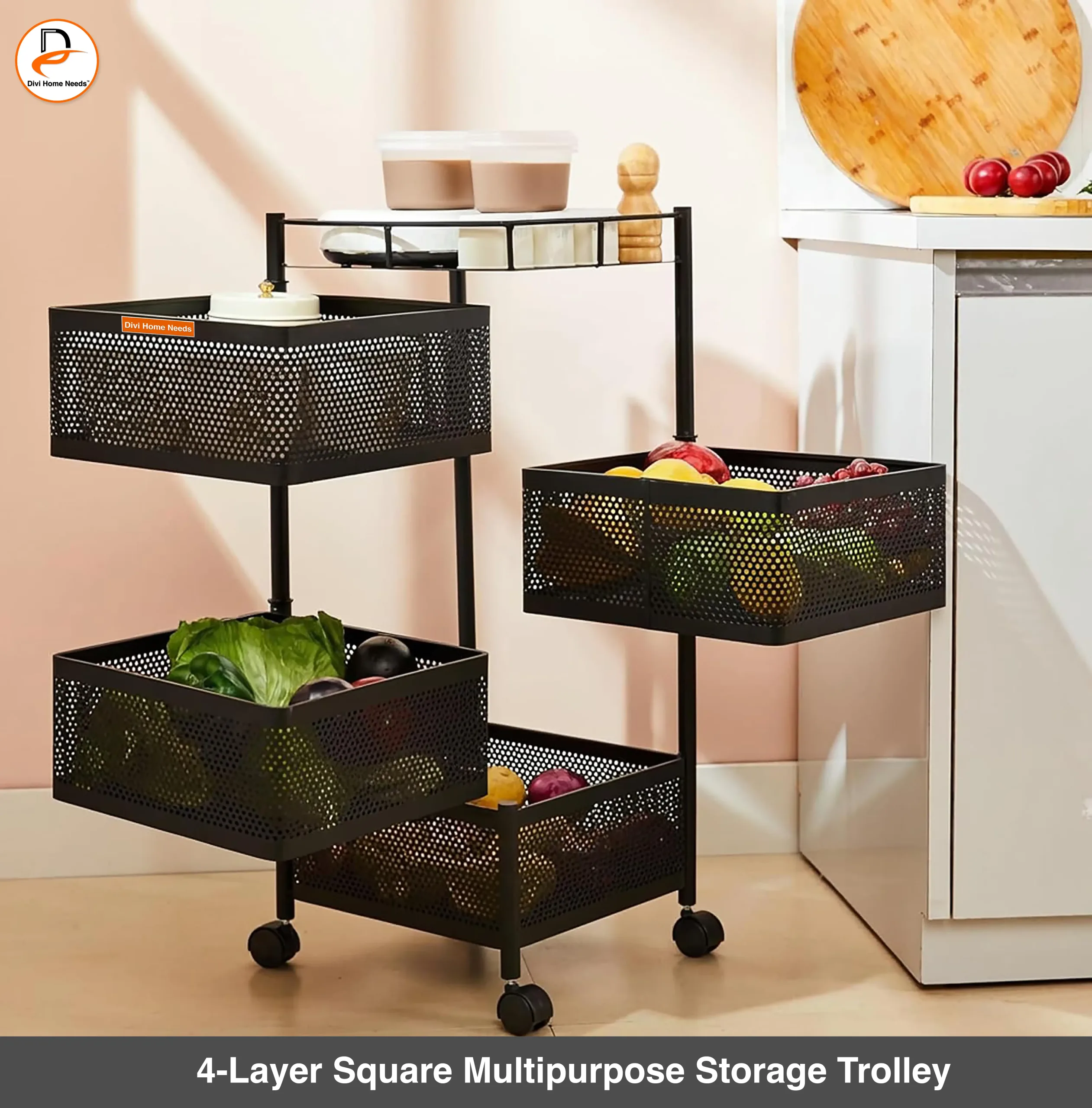 DIVI HOME NEEDS| Fruit Trolley 4-Step Square – Divi Home Needs